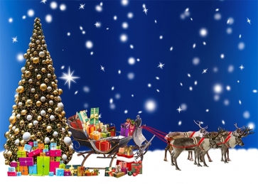 Santa's Reindeer Sled Gift Christmas Tree Backdrop Photo Booth Photography Background