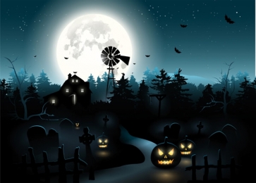Scary Night Full Moon Skull Pumpkin Cemetery Halloween Party Backdrops