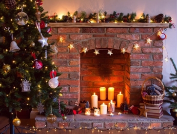 Red Brick Wall Fireplace Backdrops Christmas Tree Christmas Background