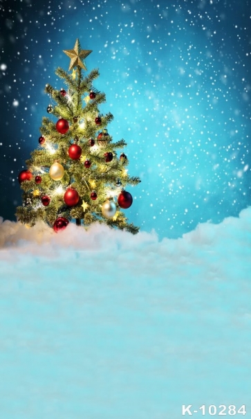 Blue Night Sky Snowdrift Christmas Tree Backdrop