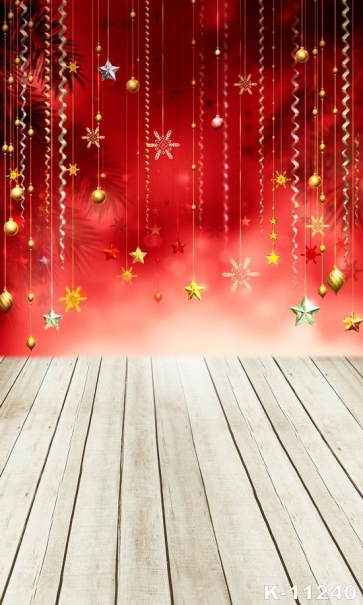 Red Wall Wood Floor Christmas Backdrops for Stage