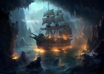 Dark Fear Ghost Pirate Ship Backdrop Party Background Banner Poster