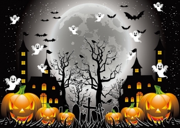 White Ghost Terror Scary Pumpkin Bat  Halloween Party Backdrop Props Decorations Photography Background