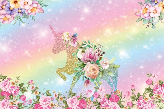 Download Rainbow Glitter Flower Unicorn Theme Backdrop Kid Girl ...