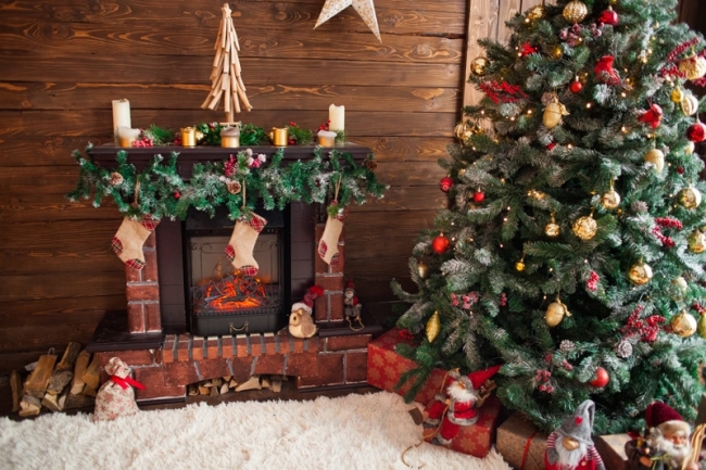 Retro Wood Wall Christmas Tree Fireplace Backdrop Photo Booth Stage ...