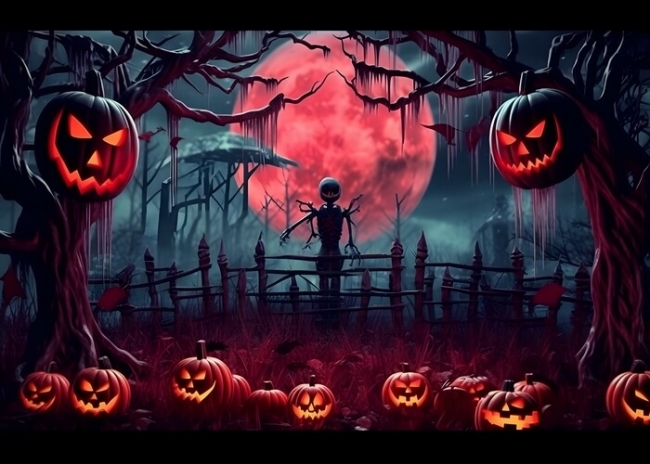 Scary Pumpkin Skeleton Skull Backdrop Party Halloween Decorations ...