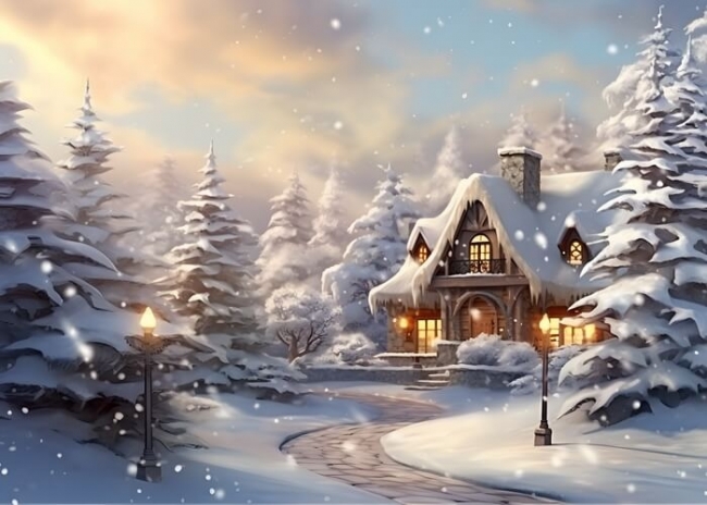 Snowy Fairytale House Christmas Backdrop Party Studio Photography ...