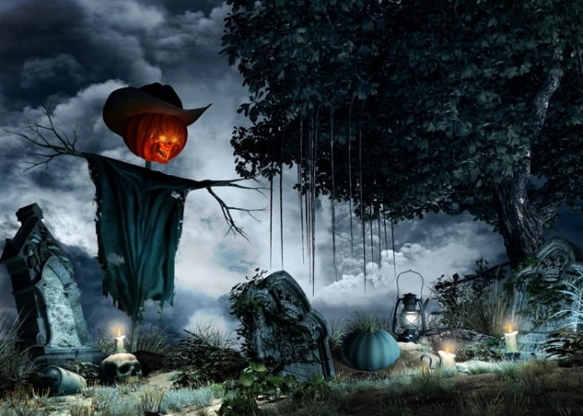 Terror Scary Pumpkin Scarecrow Halloween Background Party Backdrop Props