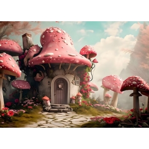 Fairy Tale World  Pink Mushroom House Backdrop Studio Party Photography Background